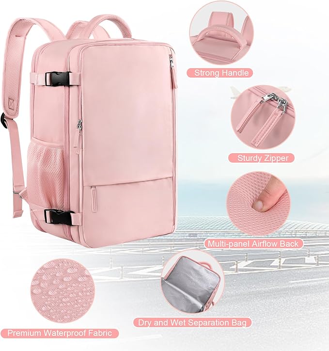 Large Travel Backpack for Women, 40L Carry On Backpack, 17 Inch Laptop Waterproof Backpack, College Bookbag, Backpack for Women, as Person Item Flight Approved