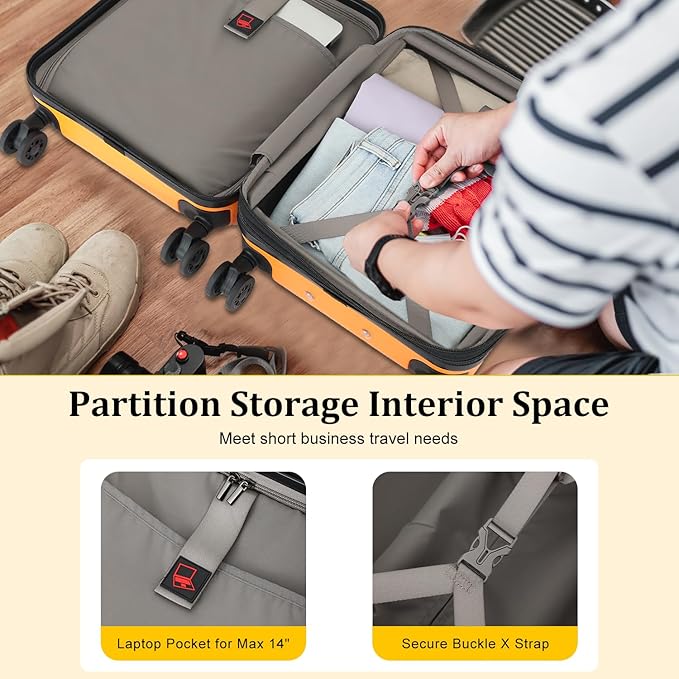 16 Inch Underseat Carry On Luggage Airline Approved, Expandable Lightweight ABS+PC Hard Shell Suitcases with 360° Spinner Wheels, TSA Lock, YKK Zipper, for Business Weekender (Orange, 1 PC)