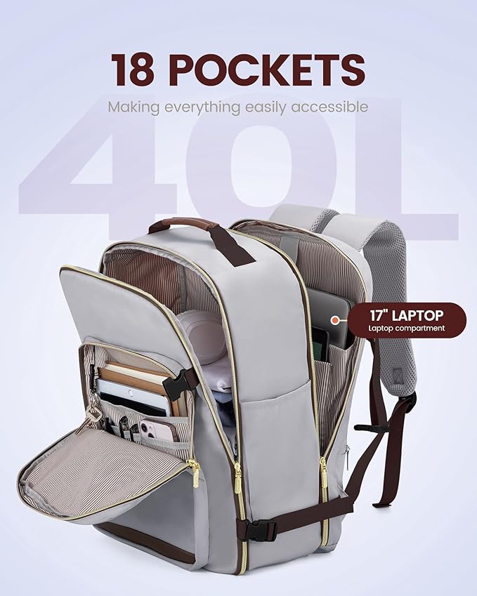 LOVEVOOK 40L Travel Backpack for Women Men,Waterproof Airline Approved Carry On Luggage Travel Essentials,TSA Carry On Backpack Personal Item Travel Bag Suitcase Weekender Traveling with Packing Cubes