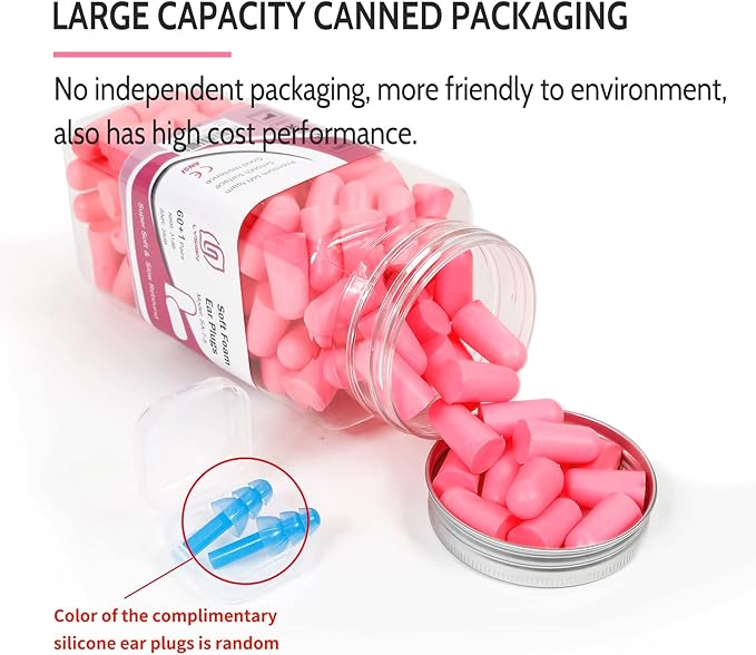 LYSIAN Ultra Soft Foam Ear Plugs for Sleep Noise Reduction -38dB Noise Cancelling Earplugs for Sleeping, Snoring, Shooting, Travel, Women-60 Pairs-Pink Color