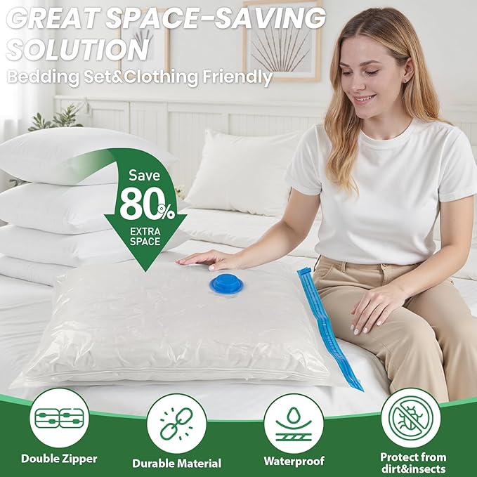 Vacuum Storage Bags,10Pack Vacuum Seal Bags for Clothing,Bedding,Clothes,Comforters,Blankets,Pillows-5 Jumbo+5Large Space Bag Vacuumm Storage Bag Hand Pump Inclued