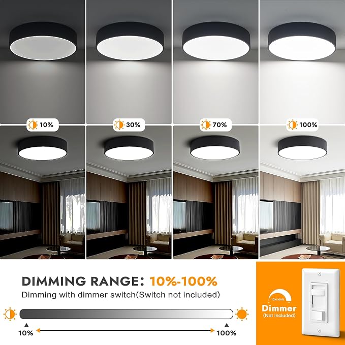 Modern Dimmable LED Flush Mount Ceiling Light Fixture,5CCT,15.74in | 36W,Round Black Large Mounted Ceiling Lamp Lighting Fixtures, 2700K-6000K for Kitchen Master Bedroom Living Room