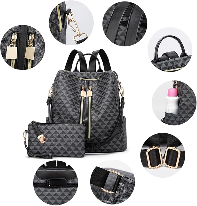 Makes Backpack Purse for Women PU Leather Travel Satchel Handbag Convertible Design Bag with Purse 2 Piece