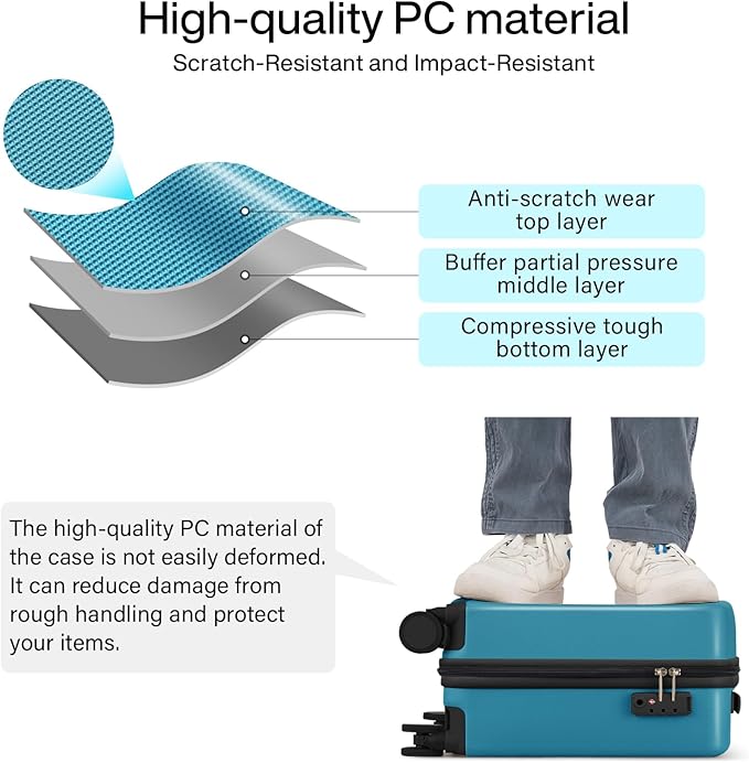 Hanke 16 Inch Underseat Carry On Luggage, Airline-Approved Hard Shell Small Suitcase with Spinner Wheels, Lightweight Tsa Lock Travel Luggage for Short Trips(Caribbean Blue)