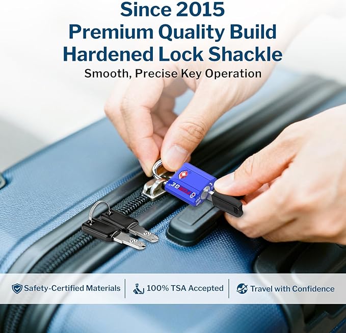 Forge Small Size TSA Approved Luggage Locks. Key Locks for Travel. Ultra Secure Dimple Key Travel Locks Alloy Body Luggage Locks. 4 Color Pack.