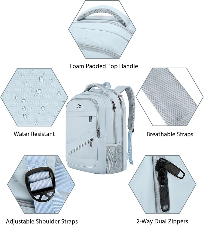 MATEIN Laptop Backpack 17 Inch, Womens Large Work Commute Backpack with Front Pocket, Water Resistant Anti Theft Computer Bag for Students, Travel Daypack with Luggage Strap, Haze Blue
