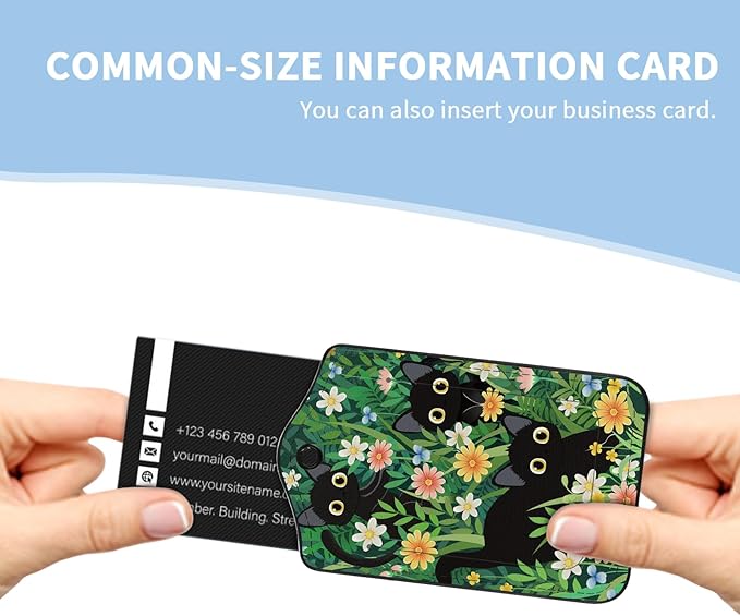 2 Pcs Luggage Tag for Suitcases, Black Cat Floral Cute PU Leather Suitcase Tag Privacy Cover ID Label with Metal Loop, Personalized Baggage Identifier for Women Cruise Bag Travel Essentials