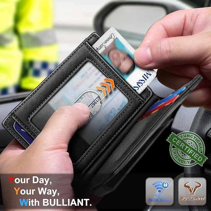 BULLIANT Magnetic Closure Slim Wallet-Genuine Leather Front Pocket Wallet for Men,RFID Blocking,Holds 12 Cards and Money Clip