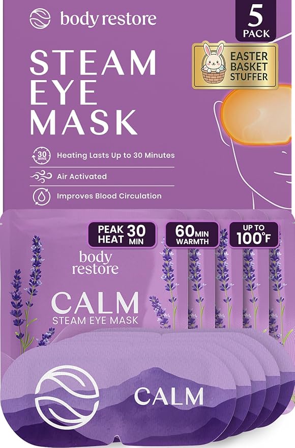 Body Restore Heated Eye Mask 5 Pack – Easter Basket Stuffers, Easter Birthday Gifts for Women & Men, Steam Warm Compress for Dry Eyes, Stye Eye Treatment, Eye Patch – Lavender