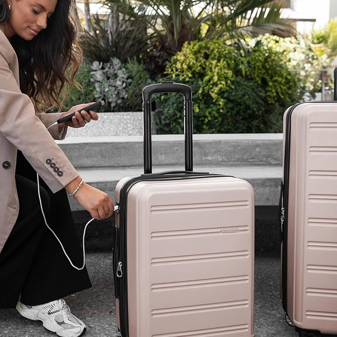 Travel Select Snowcreek Hardside Expandable Spinner Luggage Set w/USB Port, Pink, 3-Piece