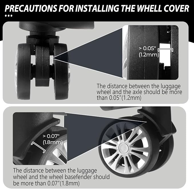 8 Pack Luggage Wheel Covers for Dual Spinner Wheels, Silicone Suitcase Wheel Protectors for 2.0"-2.4" Wheels, Noise Reducing & Anti-Scratch Tire Sleeves, Travel Accessories for Checked & Carry On
