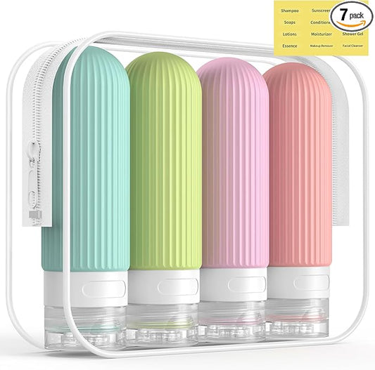 ME.FAN Travel Bottles for Toiletries, TSA Approved 3oz Silicone Journey Size Containers, Portable Split Bottle for Conditioner, Shampoo, Lotion- 4 Pack Bright