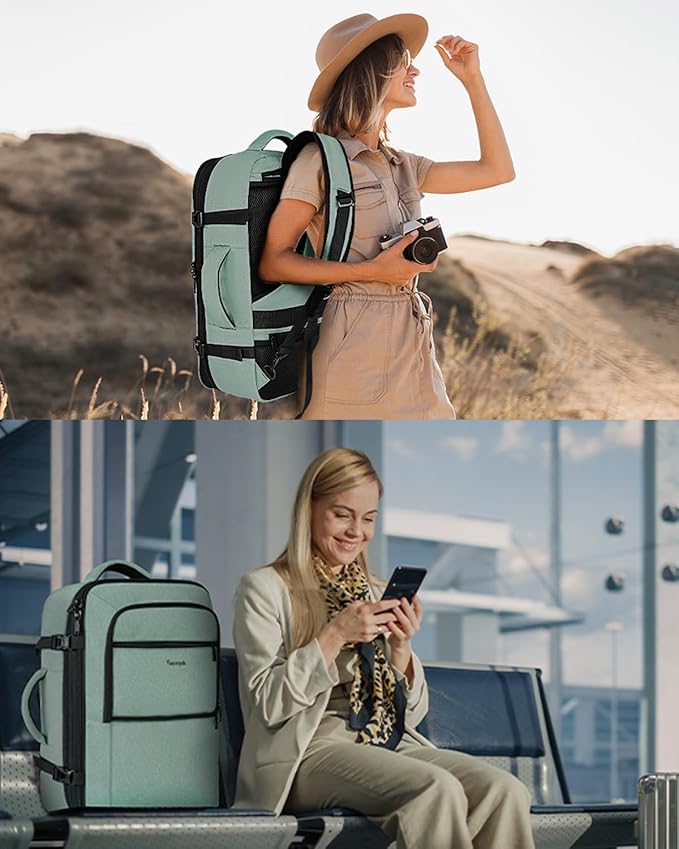 Vancropak Carry On Backpack, 45L Expandable Extra Large Travel Backpack, Flight Approved Water Resistant Luggage Suitcase Daypack, Lightweight College Business Weekender Bag for Men & Women, Cyan