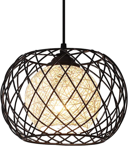 Modern Pendant Hanging Light Industrial-Light Fixture Rustic Ceiling, Metal Cage Hanging Lamps Vintage Industrial Chandelier Black for Bedroom,Kitchen Island,Hallway,Entryway,Garage,Bathroom.
