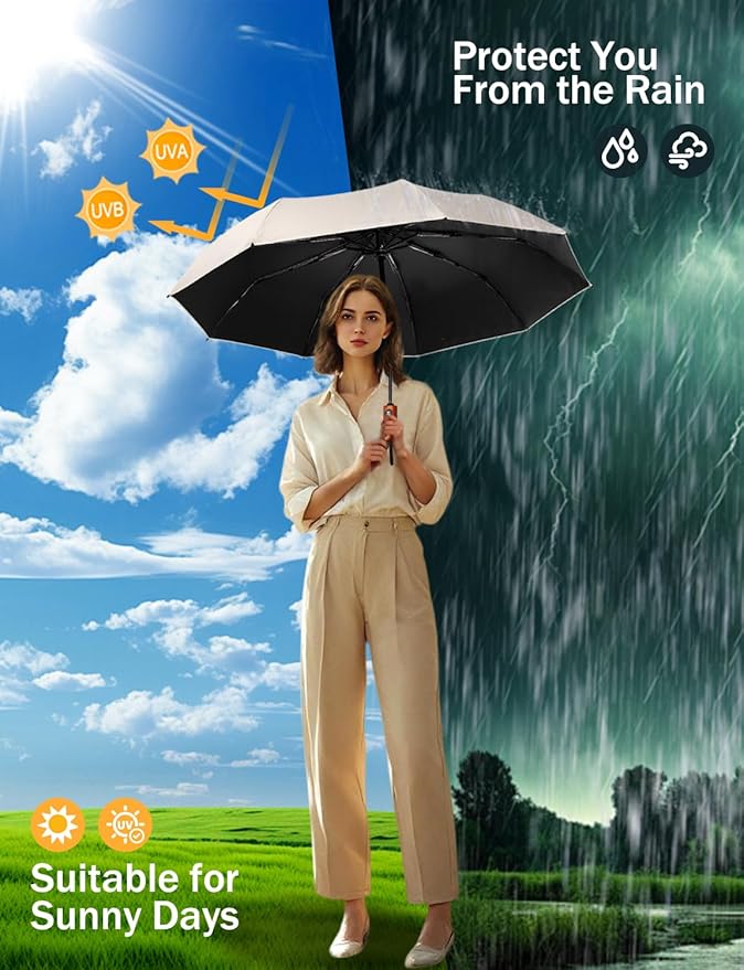 SoulRain Travel Umbrella - Compact Umbrella for Rain - Perfect Large Auto Folding Umbrella - Ideal Car umbrella, Small umbrella, and Travel Companion
