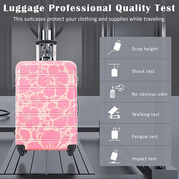Merax Suitcase Set, Hardshell Luggage Sets 3 Piece with Spinner Wheels, Durable Printing Suitcase with TSA Lock Lightweight 20" 24" 28",Pink