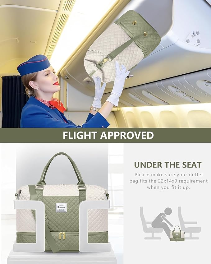 Weekender Bags for Women Duffle Bag - Travel Duffel Bag with Shoe Compartmen Carry on Overnight Bag with Toiletry Bag Gym Tote Bag with Wet Pocket Hospital Bags for Labor and Delivery Beige Green