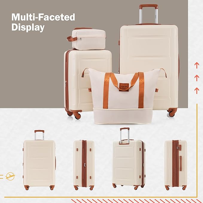 Merax Luggage Sets 2 Piece Suitcase Set, Hardshell 20 IN & 28 IN Suitcase Set with Duffel Bag, Travel Suitcases with Spinner Wheels and TSA Lock(Khaki & Brown)