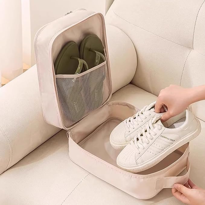 Resdenio 2 Pack Shoe Bags for Travel - Holds 3 Pair of Shoes, Portable Shoes Storage Bag Organizer, Travel Luggage Shoe Organizer for Women and Teenager (Beige)