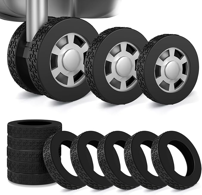 10 Pack Luggage Wheel Covers, 3 Size Protector Cover for 2.36-2.56" Suitcase Spinner Wheels, Upqraded Wear-Resistant, Silent, Shock Absorption Luggage Accessories for Carry-On Travel (Black, L)