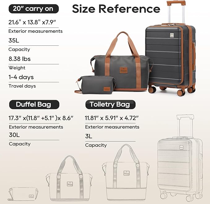 imiomo Carry on Luggage Airline Approved with Front Pocket and USB Port, Hard Shell 20 Inch Travel Carry-on Suitcase with Spinner Wheels and TSA Lock, Grey