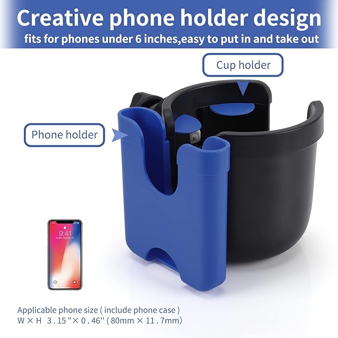 Accmor Stroller Cup Holder with Phone Holder, Bike Cup Holder, Universal Cup Holder for Uppababy Nuna Doona Strollers, 2-in-1 Cup Phone Holder for Stroller Bike Wheelchair Walker Accessory