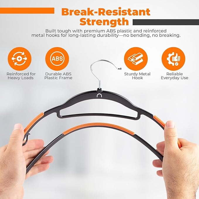 Plastic Hangers 50 Pack, Cascading Slim Space Saving Clothing Hangers with 360° Rotating Hook, Non Slip Clothes Hangers for Sweater Shirt, Heavy Duty Coat Hanger with Inner Hook for Closet, Black