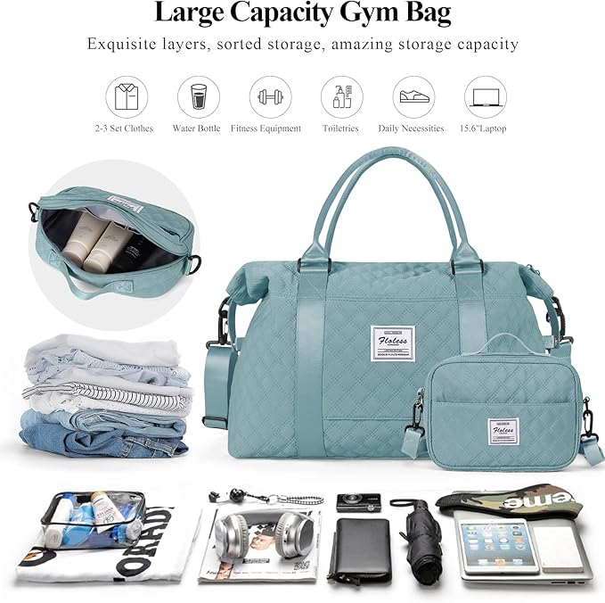 HYC00 Travel Duffel Bag,Carry-on Overnight Weekender Bags for Women,Sports Tote Gym Bag with Wet Pocket