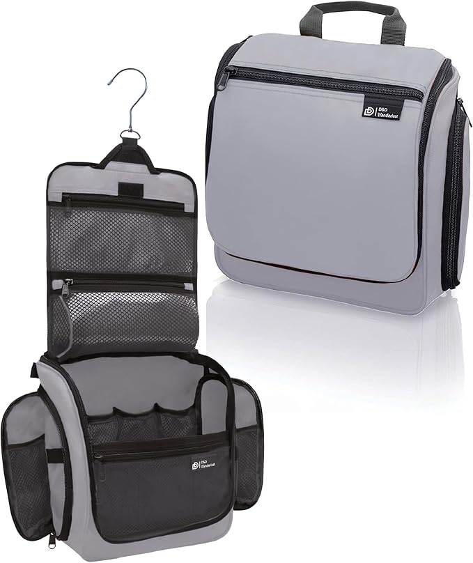 D&D Wanderlust D&D Hanging Travel Toiletry Bag for Men and Women – Cosmetics, Makeup and Toiletries Organizer Kit with 10 Compartments