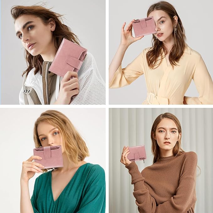 Airkit Small Wallet Women RFID Blocking Soft Leather Bifold Compact Card Holder Wallet for Women with Zipper Coin Pocket 4 ID Window