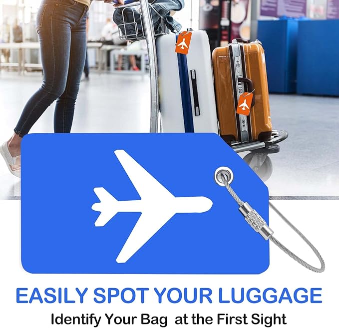 Luggage Tag for Suitcases, Quickly Spot 8 Pack Luggage Identifier Tags, Travel Accessories Name Tags for Backpacks, Suitcases, Travel Bags, Baggage, Cruise - Flexible Silicone (Blue)