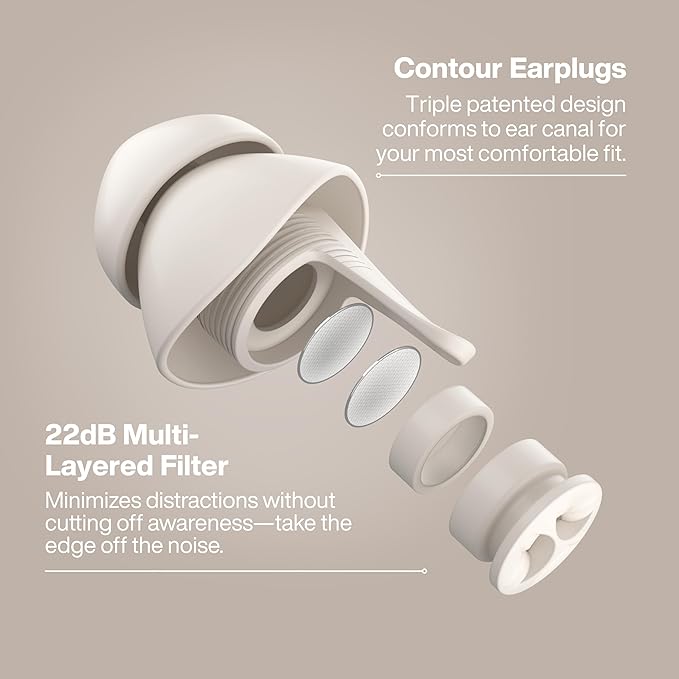 EARPEACE Everyday Noise Control & Noise Reduction Ear Plugs - High-Fidelity Earplugs, Comfortable & Reusable Earplugs for Travel, Sleep, Work, Snoring Blocking, Includes Carrying Case - Cream