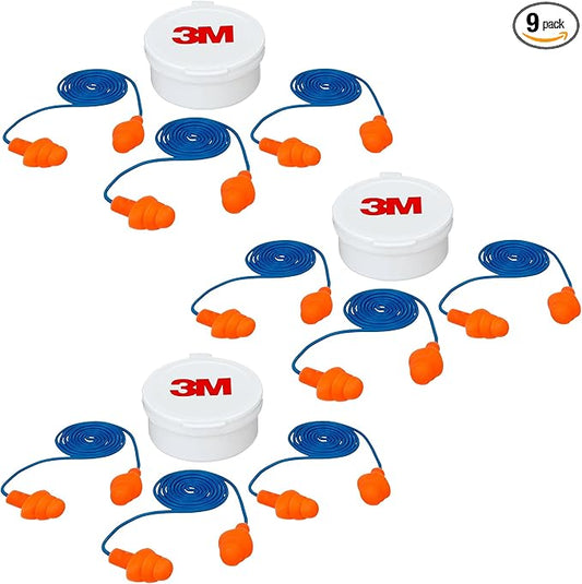 3M Corded Reusable Earplugs, 3 Pack, Noise Reduction Rating (NRR) 25 dB, Easy to Use & Insert, Pliable & Tri-Flange Design Enhances Comfort & Fit, Orange Ear Plugs (90716H3-DC), 3 Pair (Pack of 3)
