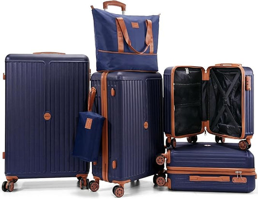 Hoteel Luggage Set 6 Piece, 4-Year Warranty, PC+ABS Suitcases with Wheels Hard Shell Suitcase with TSA Lock, Including Waterproof Luggage Bag, Travel Maletas for Men and Women, Blue(16/20/24/28Inch)