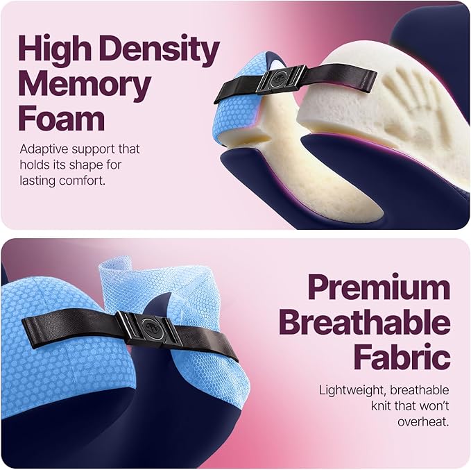 ComfyNap® Versatile Travel Neck Pillow for Airplane [Patented], 9 Positions in 3 Techniques, Plane Pillow with Pure Memory Foam, Travel Pillow with HeadRest Flight Sleep, Travel Essential - Zeus
