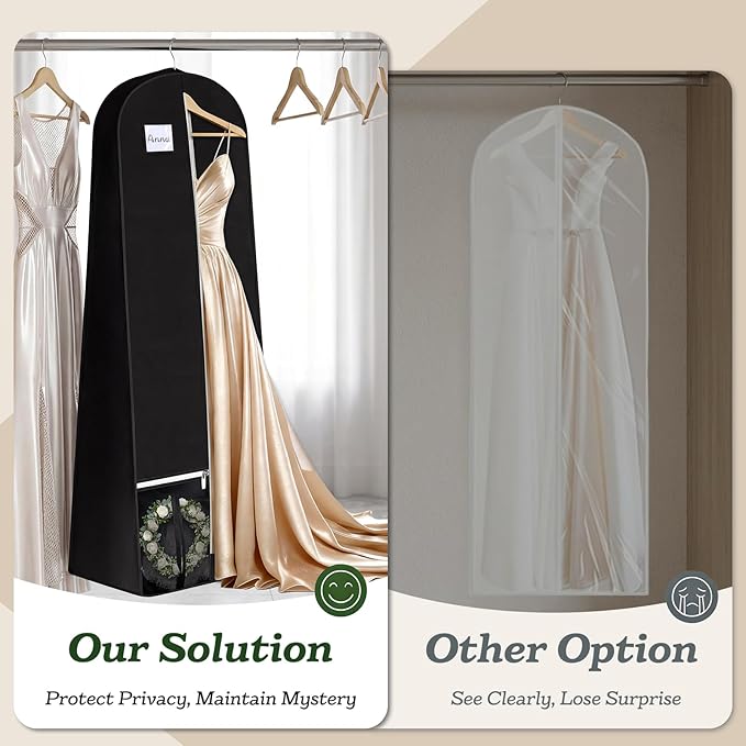 SLEEPING LAMB 72'' Bridal Wedding Gown Dress Garment Bag 15'' Gusseted Garment Cover Shoe Pockets Travel Garment Storage Bag for Prom, Evening Gowns, Black
