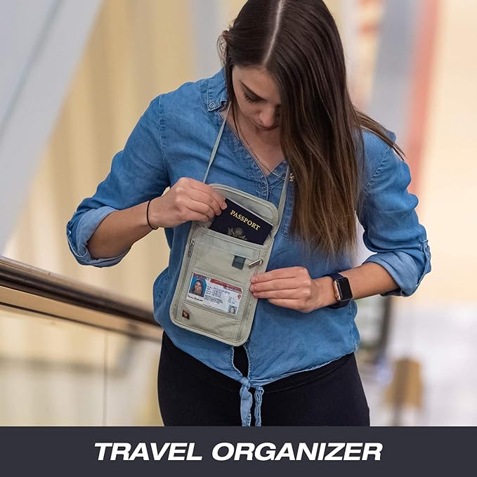 Lewis N. Clark RFID Blocking Stash Neck Wallet, Travel Pouch + Passport Holder for Women & Men, Taupe