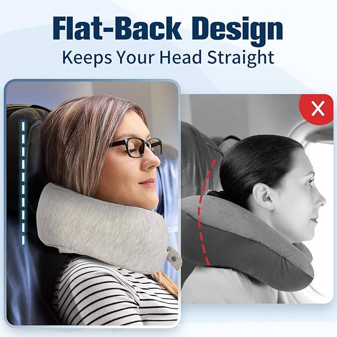 Neck Pillow for Traveling, Travel Pillows for Airplanes,100% Pure Memory Foam Travel Neck Pillow, Adjustable Flight Pillow, Portable Plane Accessories with Eye Mask, Earplugs, Carry Bag
