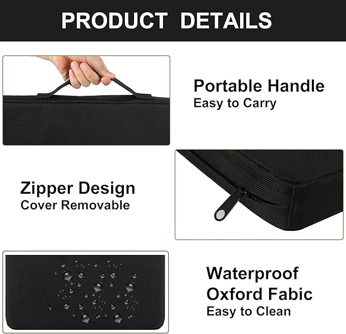 Stadium Seat Cushions, Portable Bleacher Cushions with Handle, Waterproof Oxford Fabric, Zipper Design (Black - 3 Pack)