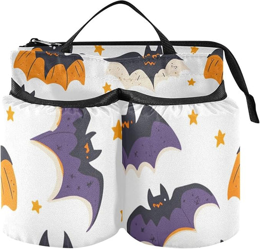 White Halloween Bats and Stars Luggage Cup Holder Travel Portable Free Hand Drink Carrier Suitcase Drinks Beverage Holder Carry-On Bottle Mug Holder Organizer Bag Travelers Accessories