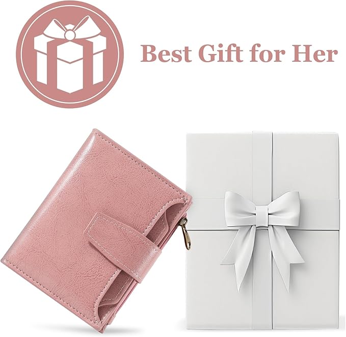 Airkit Small Wallet Women RFID Blocking Soft Leather Bifold Compact Card Holder Wallet for Women with Zipper Coin Pocket 4 ID Window