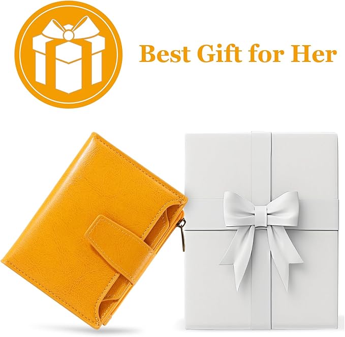 Airkit Small Wallet Women RFID Blocking Soft Leather Bifold Compact Card Holder Wallet for Women with Zipper Coin Pocket 4 ID Window