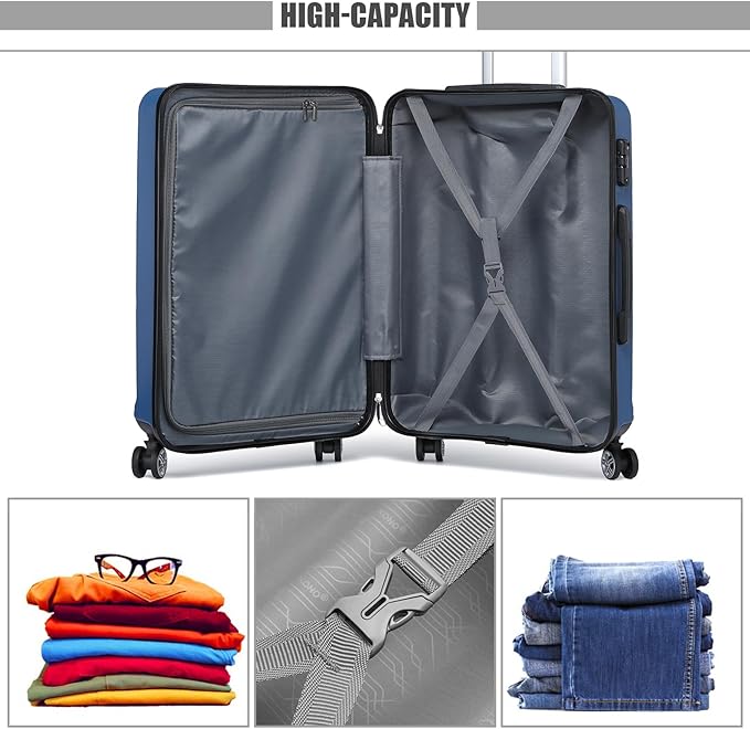 Kono 20" Carry on Luggage with Spinner Wheel TSA Lock, Lightweight PC+ABS Hardside Luggage Durable Small Carry on Suitcase Navy
