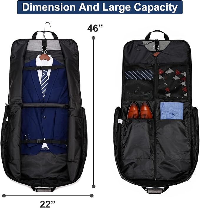 Garment Bag Travel Suit Bag Large 40-Inch Carry on Bag Up to 3 Suits,2 in 1 Hanging Luggage Bags, Fits 15.6Inch Laptop