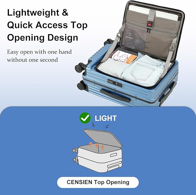Carry On Luggage with Spinner Wheels, 20 Inch Airline Approved Suitcase, Lightweight ABS+PC Hard Shell Suitcases with Aluminum Frame, Top Opening, TSA Lock (Blue, 1 PC)