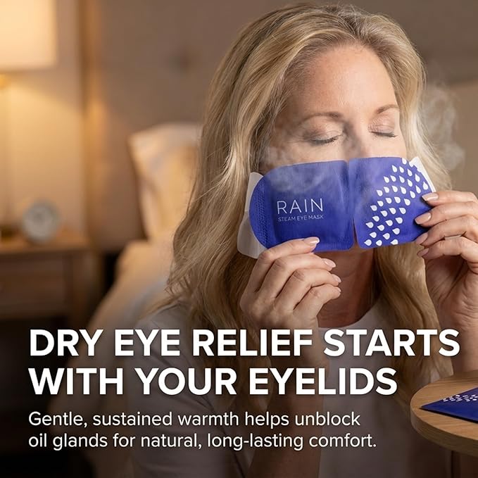 Rain Self Heating Steam Eye Mask for Dry Eyes - Warming Eye Compress with Moist Heat Therapy - Disposable Hot Compress Relief for Stye Treatment, Eye Fatigue & Dry Eye Relief (20 Masks)