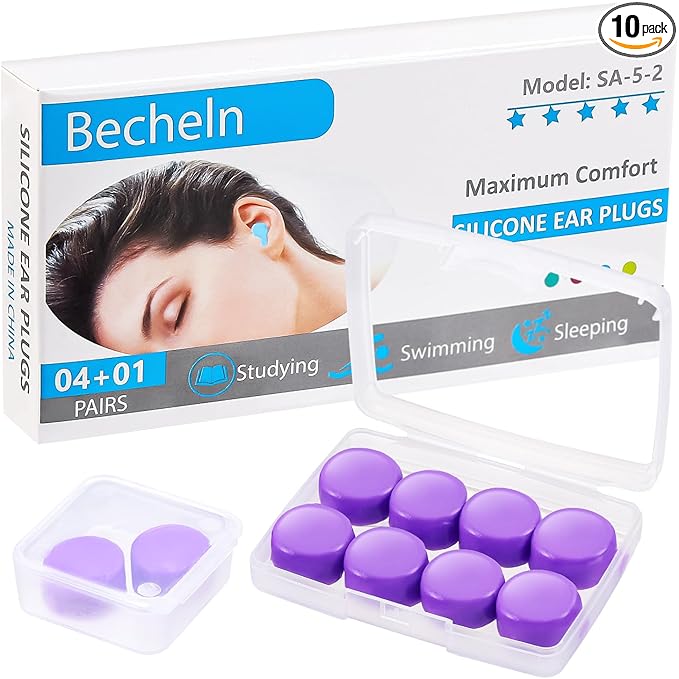 Reusable Silicone Ear Plugs, Waterproof Noise Cancelling EarPlugs for Sleeping, Mowing, Swimming, Airplanes, Concerts
