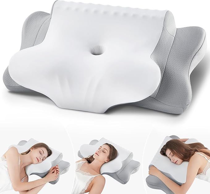 Memory Foam Pillows for Neck Support,Cooling Ergonomic Dual-Sided Orthopedic Neck Cervical Pillow with Ice Silk Pillowcase, Breathable Contour Pillow for Side, Back, Stomach Sleepers