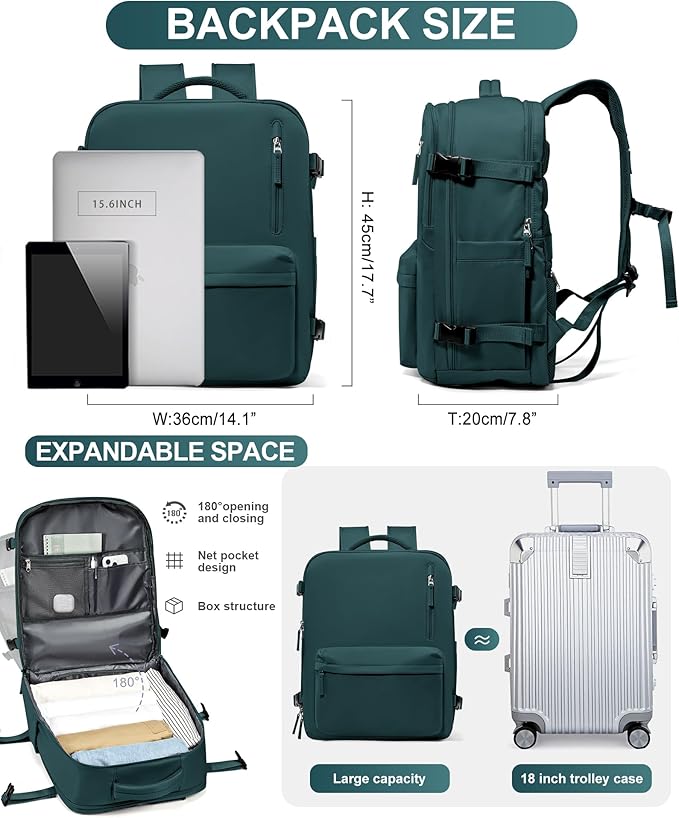 WONHOX Large Travel Backpack Carry on Flight Approved Laptop Work Business Backpack for Women Men Mochila de Viaje