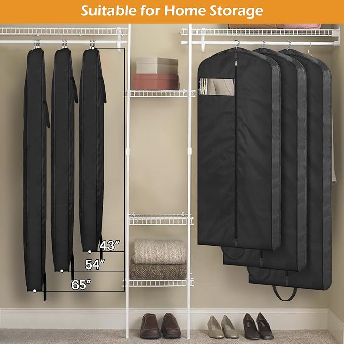 MISSLO 54" Garment Bags for Travel for Women Waterproof Dress Bags for Gowns Long Dress Cover for Gowns, Black, 1 Pack